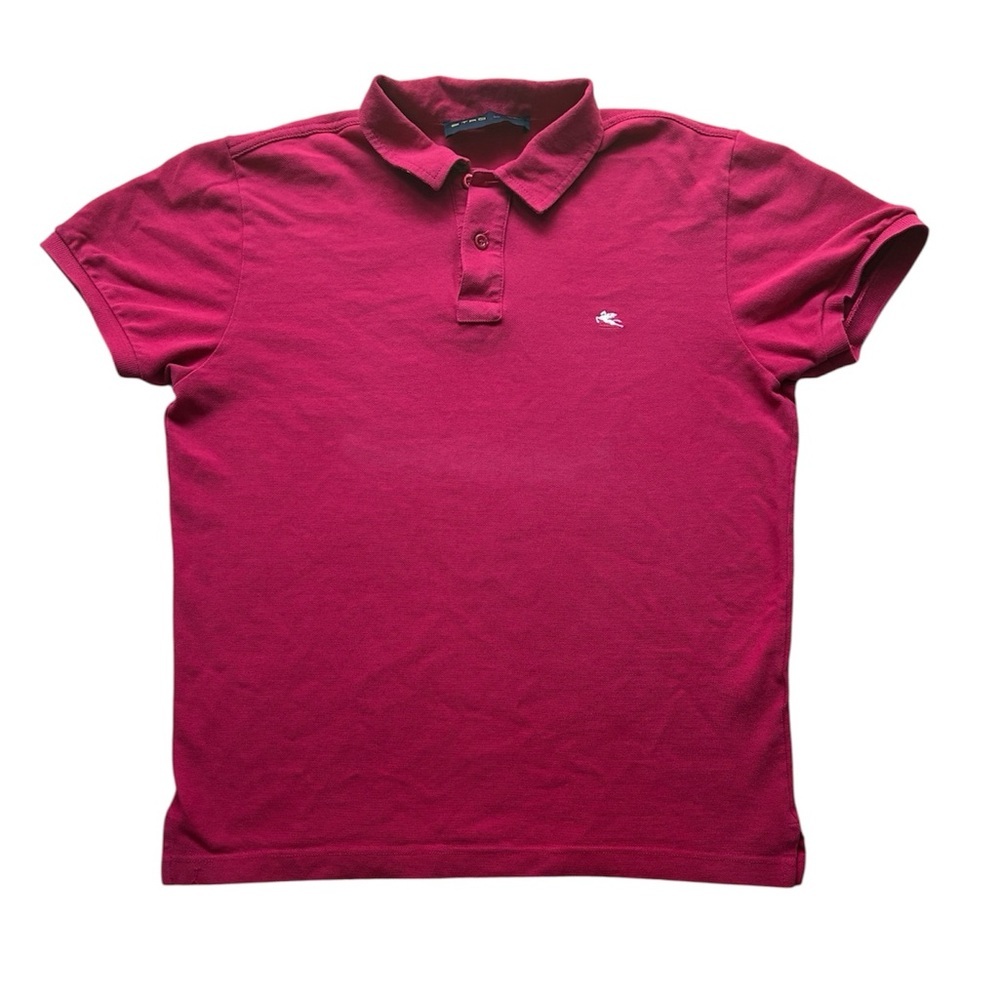 Etro Men's Red Cotton Polo Shirt with Paisley Collar Made in Italy Size Large
